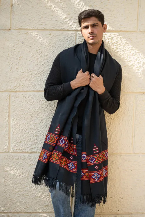 The ICH Handwoven Warm Signature Kinnauri Shawl - Noir Code