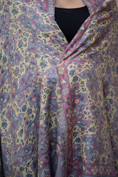 TICH Fine, Soft Kashmiri Wool Stole - Lemon Floral