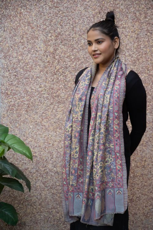 TICH Fine, Soft Kashmiri Wool Stole - Lemon Floral