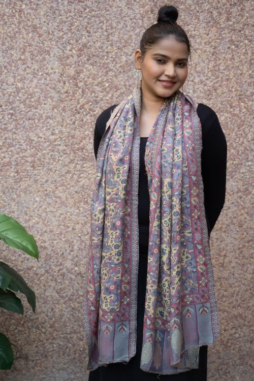 TICH Fine, Soft Kashmiri Wool Stole - Lemon Floral