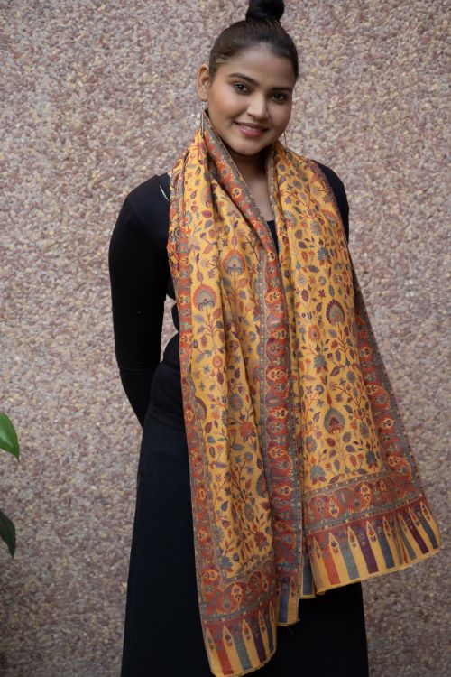 TICH Fine, Soft Kashmiri Kani Pattern Wool Stole - Gulshan