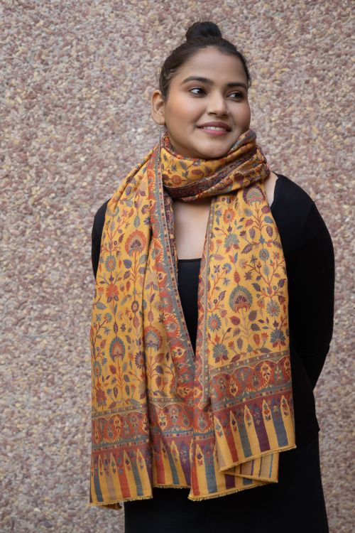TICH Fine, Soft Kashmiri Kani Pattern Wool Stole - Gulshan