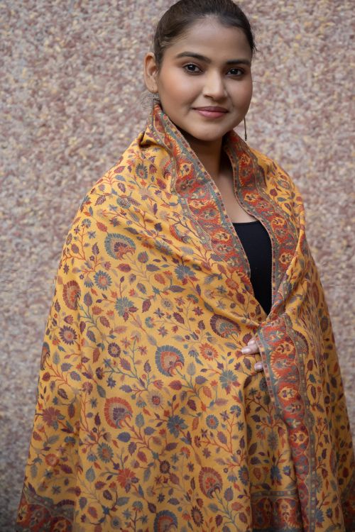 TICH Fine, Soft Kashmiri Kani Pattern Wool Stole - Gulshan