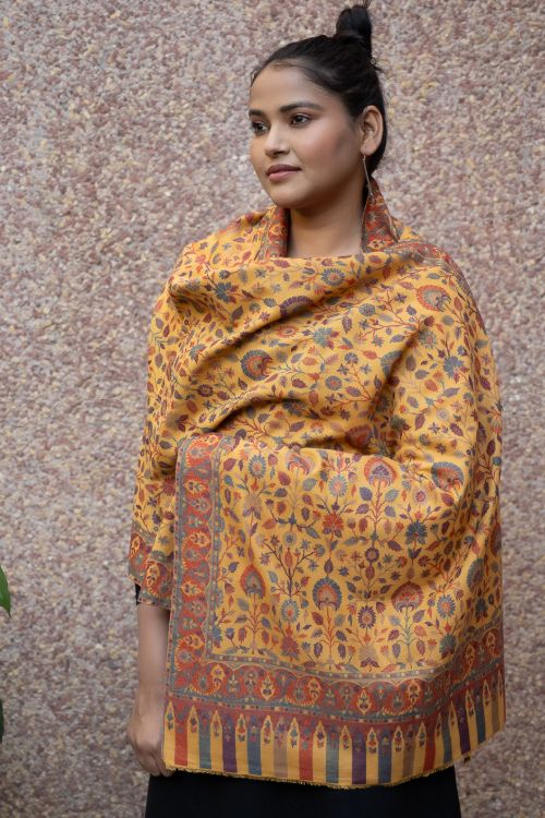 TICH Fine, Soft Kashmiri Kani Pattern Wool Stole - Gulshan
