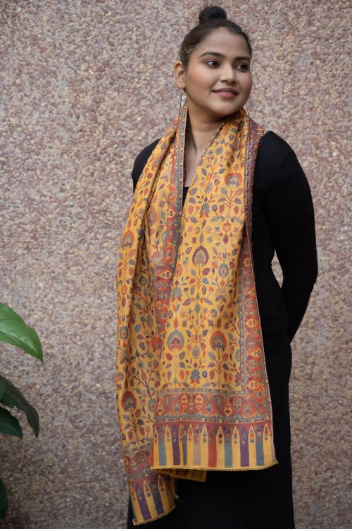 TICH Fine, Soft Kashmiri Kani Pattern Wool Stole - Gulshan