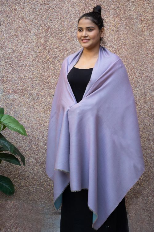 TICH Exclusive Reversible Soft Kashmiri Wool Stole - Pale Lavender & Soft Blue