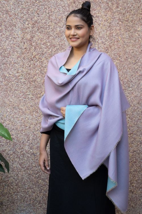 TICH Exclusive Reversible Soft Kashmiri Wool Stole - Pale Lavender & Soft Blue