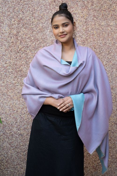 TICH Exclusive Reversible Soft Kashmiri Wool Stole - Pale Lavender & Soft Blue