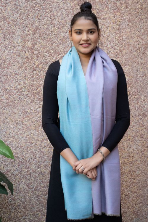TICH Exclusive Reversible Soft Kashmiri Wool Stole - Pale Lavender & Soft Blue
