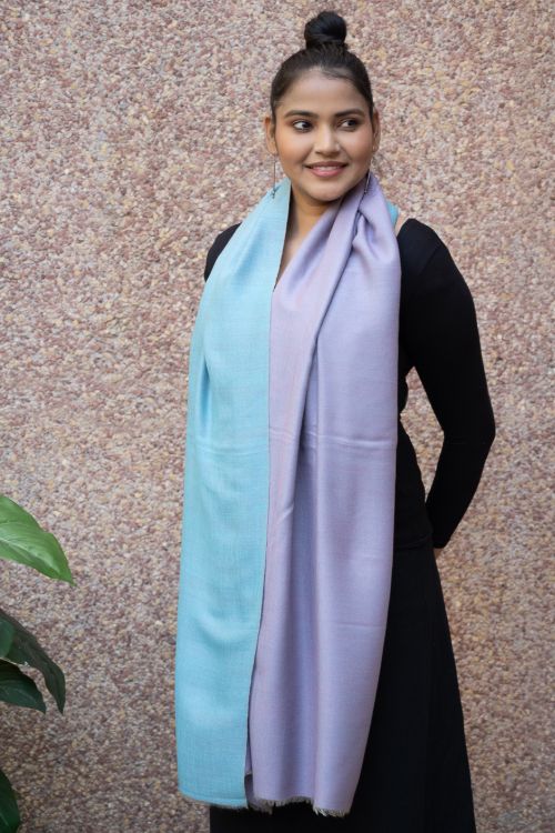 TICH Exclusive Reversible Soft Kashmiri Wool Stole - Pale Lavender & Soft Blue