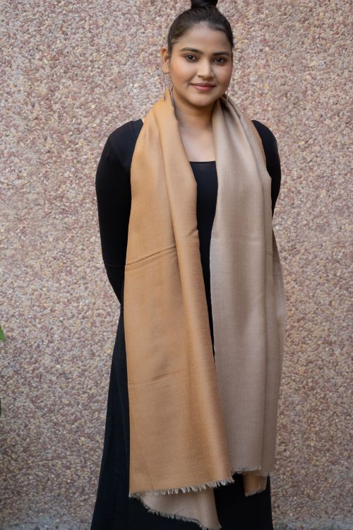 TICH Exclusive Reversible Soft Kashmiri Wool Stole - Warm Beige & Pale Brown