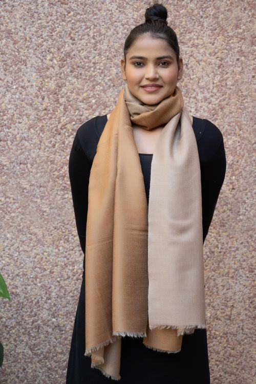 TICH Exclusive Reversible Soft Kashmiri Wool Stole - Warm Beige & Pale Brown