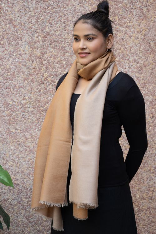 TICH Exclusive Reversible Soft Kashmiri Wool Stole - Warm Beige & Pale Brown
