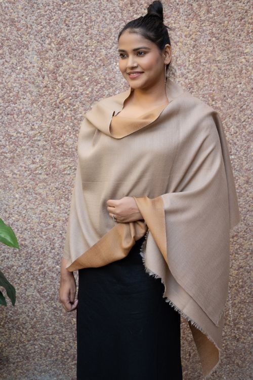 TICH Exclusive Reversible Soft Kashmiri Wool Stole - Warm Beige & Pale Brown