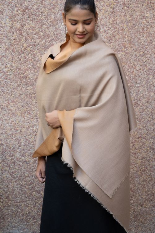 TICH Exclusive Reversible Soft Kashmiri Wool Stole - Warm Beige & Pale Brown
