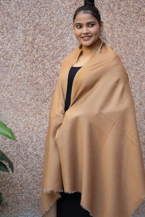 TICH Exclusive Reversible Soft Kashmiri Wool Stole - Warm Beige & Pale Brown