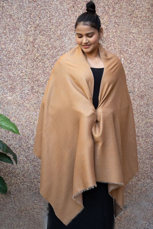 TICH Exclusive Reversible Soft Kashmiri Wool Stole - Warm Beige & Pale Brown