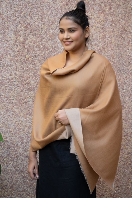 TICH Exclusive Reversible Soft Kashmiri Wool Stole - Warm Beige & Pale Brown