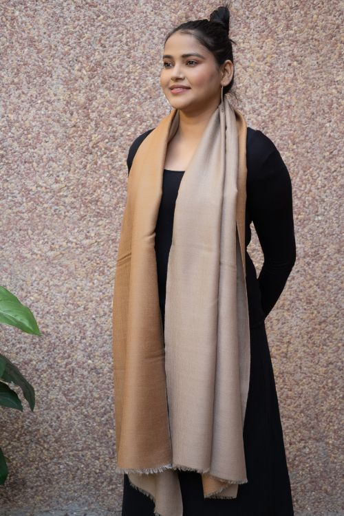 TICH Exclusive Reversible Soft Kashmiri Wool Stole - Warm Beige & Pale Brown