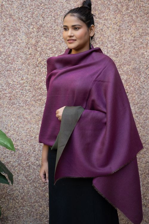 TICH Exclusive Reversible Soft Kashmiri Wool Stole - Deep Pink & Black