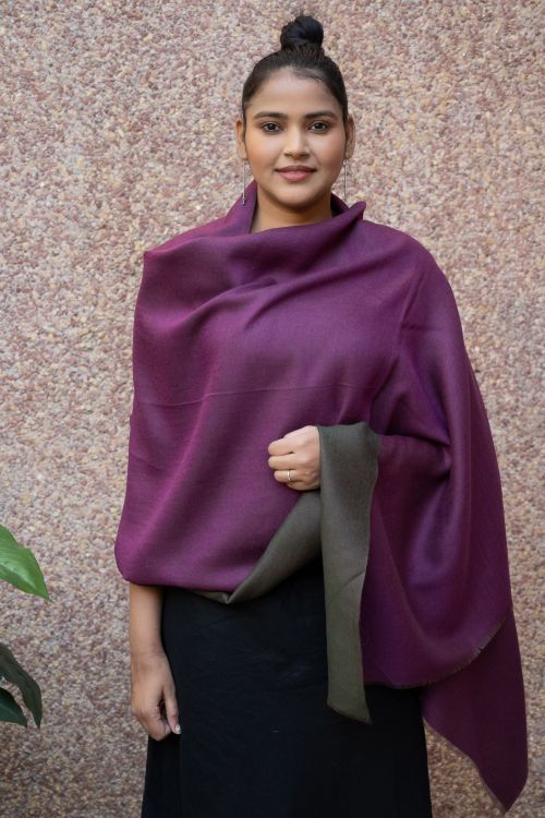 TICH Exclusive Reversible Soft Kashmiri Wool Stole - Deep Pink & Black