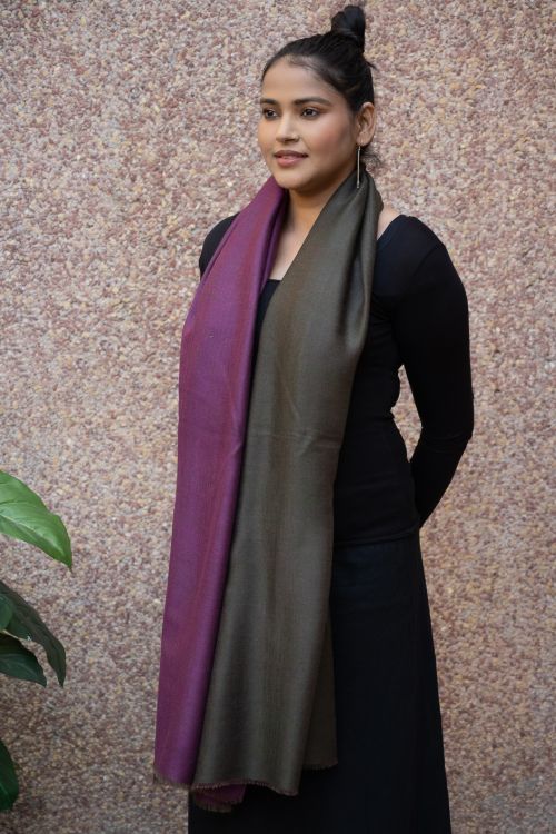 TICH Exclusive Reversible Soft Kashmiri Wool Stole - Deep Pink & Black