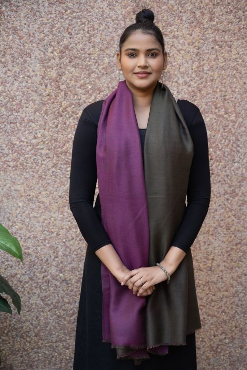 TICH Exclusive Reversible Soft Kashmiri Wool Stole - Deep Pink & Black