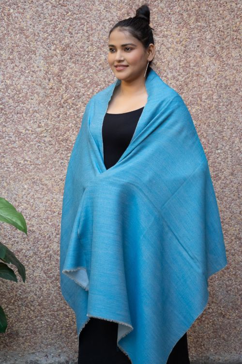 TICH Exclusive Reversible Soft Kashmiri Wool Stole - Light & Dark Blue