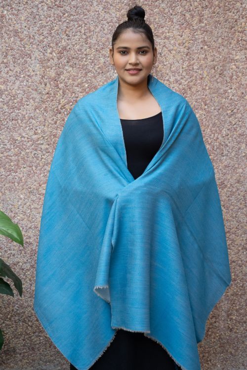 TICH Exclusive Reversible Soft Kashmiri Wool Stole - Light & Dark Blue