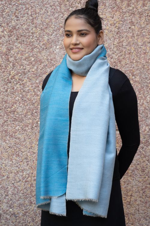 TICH Exclusive Reversible Soft Kashmiri Wool Stole - Light & Dark Blue