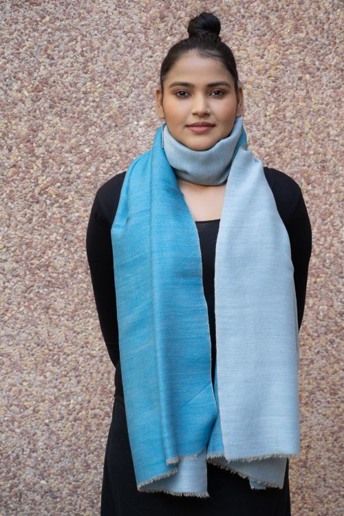 TICH Exclusive Reversible Soft Kashmiri Wool Stole - Light & Dark Blue