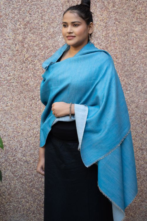 TICH Exclusive Reversible Soft Kashmiri Wool Stole - Light & Dark Blue