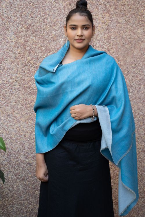 TICH Exclusive Reversible Soft Kashmiri Wool Stole - Light & Dark Blue