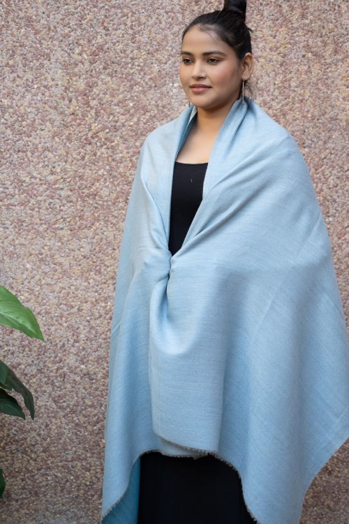 TICH Exclusive Reversible Soft Kashmiri Wool Stole - Light & Dark Blue