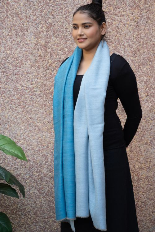 TICH Exclusive Reversible Soft Kashmiri Wool Stole - Light & Dark Blue