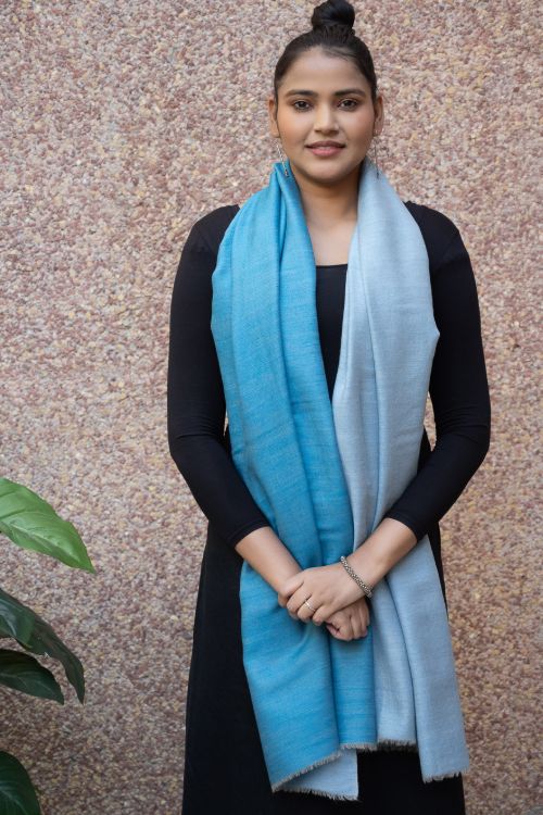 TICH Exclusive Reversible Soft Kashmiri Wool Stole - Light & Dark Blue