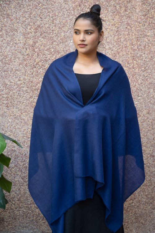 TICH Fine, Soft Kashmiri Plain Wool Stole - Deep Blue