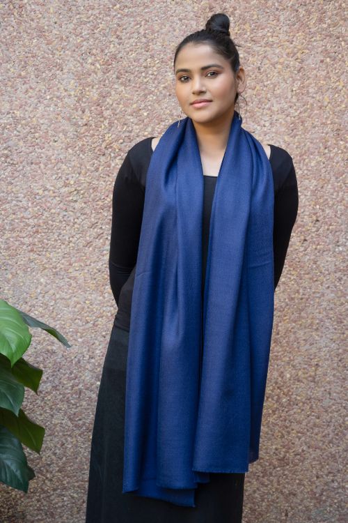 TICH Fine, Soft Kashmiri Plain Wool Stole - Deep Blue