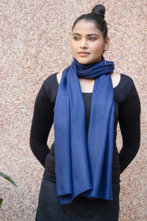 TICH Fine, Soft Kashmiri Plain Wool Stole - Deep Blue
