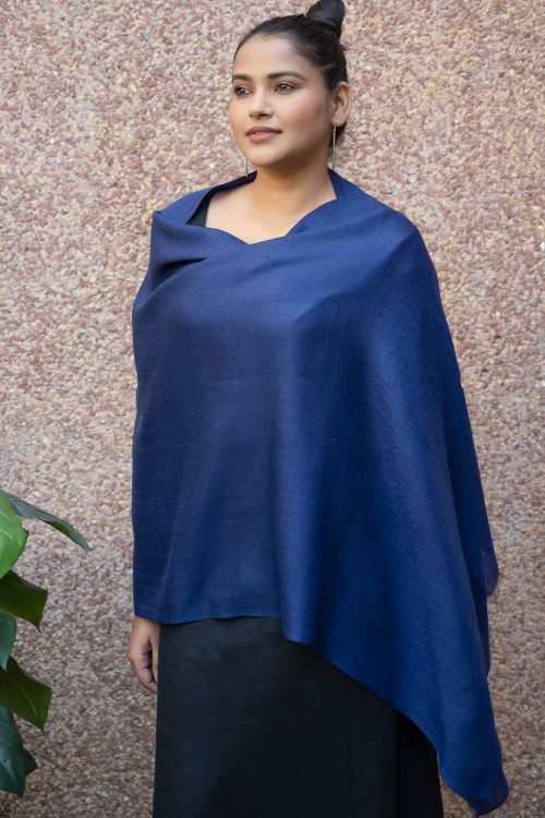 TICH Fine, Soft Kashmiri Plain Wool Stole - Deep Blue