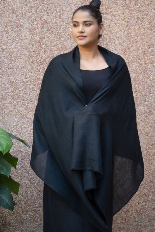 TICH Fine, Soft Kashmiri Plain Wool Stole - Classic Black