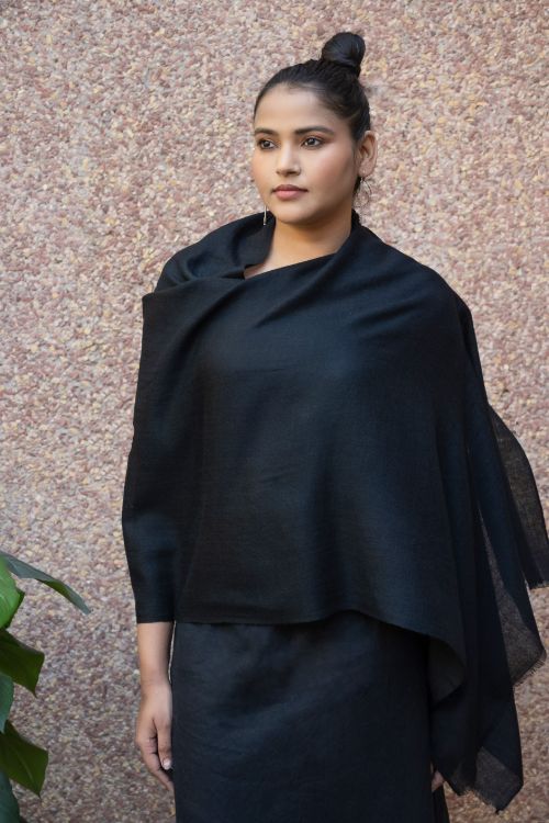 TICH Fine, Soft Kashmiri Plain Wool Stole - Classic Black