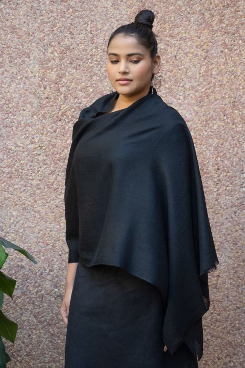 TICH Fine, Soft Kashmiri Plain Wool Stole - Classic Black