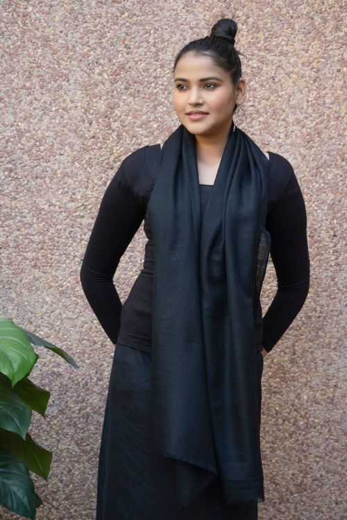 TICH Fine, Soft Kashmiri Plain Wool Stole - Classic Black
