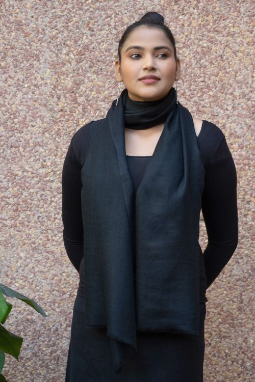TICH Fine, Soft Kashmiri Plain Wool Stole - Classic Black