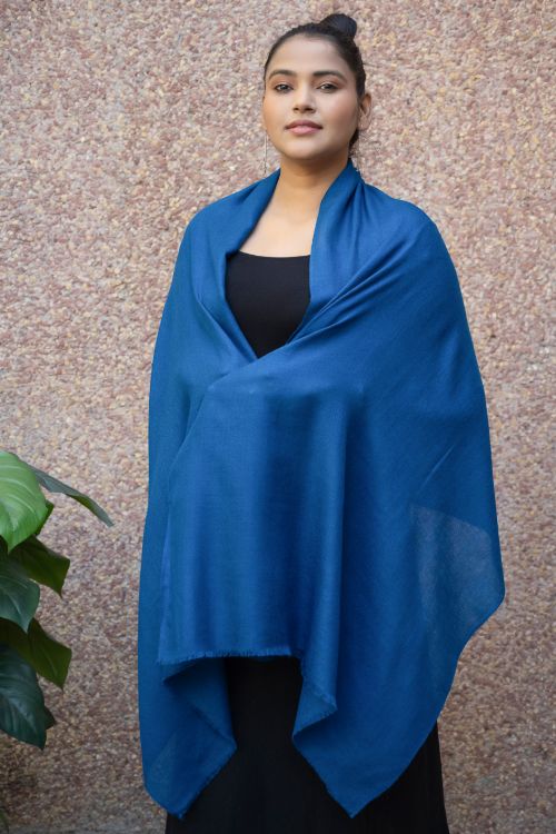 TICH Fine, Soft Kashmiri Plain Wool Stole - Warm Blue