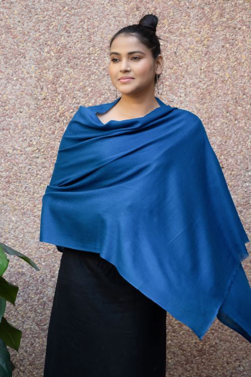 TICH Fine, Soft Kashmiri Plain Wool Stole - Warm Blue