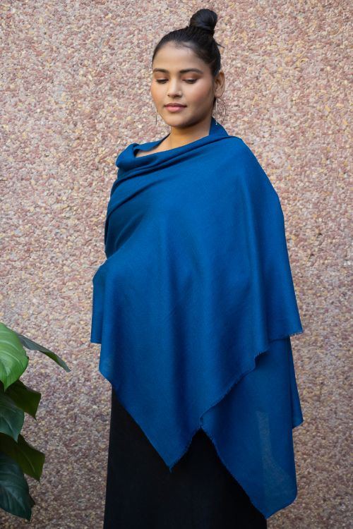 TICH Fine, Soft Kashmiri Plain Wool Stole - Warm Blue