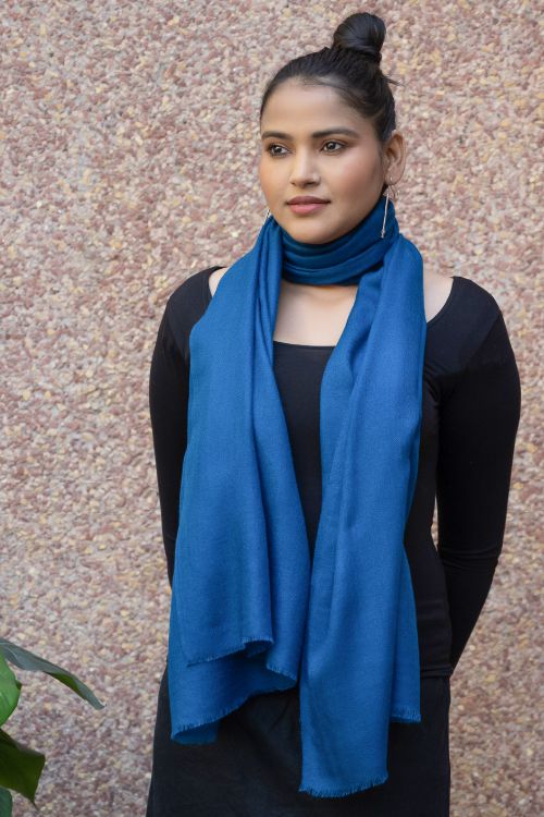TICH Fine, Soft Kashmiri Plain Wool Stole - Warm Blue