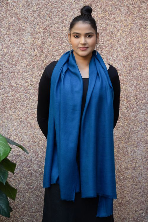 TICH Fine, Soft Kashmiri Plain Wool Stole - Warm Blue